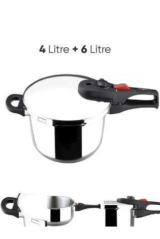 MAGEFESA Pratik 4 Litre + 6 Litre Düdüklü Tencere Ortak Kapak +1 Cam Kapak
