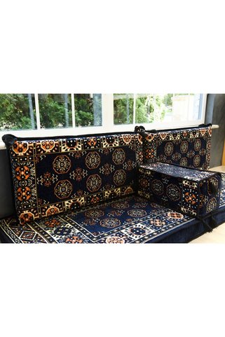 BAKIRÖZÜ HOME Şark Köşesi Takımı ,oturma Grubu Minderi Takımı (sünger Dahil) Lacivert Buhara Modeli (4 Parça)