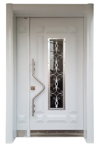 Tezdoor Beyaz Apartman Bina Giriş Kapısı, Hidrolik Sistemli Ve Camlı Villa Kapısı Sağ Açılım
