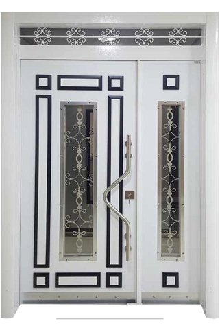 Tezdoor Apartman Giriş Kapısı, Beyaz Renk Ferforjeli Kabartmalı Çelik Kapı Sol Açılım