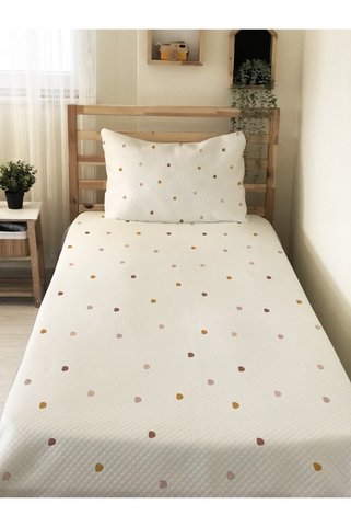 Evmila Puantiye Desenli Bebek Ve Çocuk Baskılı Tek Kişilik Pike Takımı 160x230 Beyaz