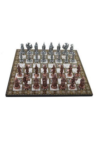 Gift Home Büyük Boy Metal Osmanlı Bizans Satranç Takımı Antik Ve Katlanır Sedef Desenli Mdf Ahşap Satranç Taht