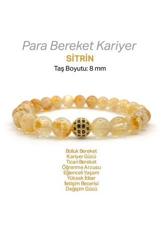 OSMANLI DEĞERLİ TAŞ Sitrin Doğal Taş Bileklik Zirkon Aparatlı 8mm