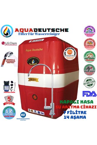 AQUA DEUTSCHE PLUS KIRMIZI-BEYAZ 12 LİTRE 7 FİLİTRE 14 AŞAMA POMPALI SU ARITMA CİHAZI DUŞ BAŞLIĞI HEDİYE