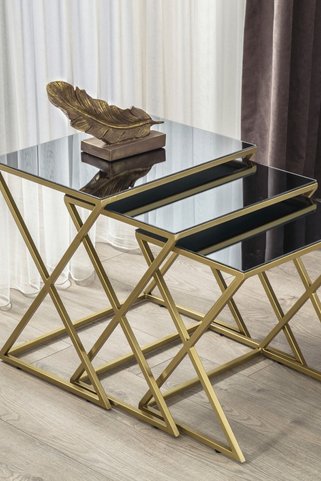 Mobievim Venedik Gold Metal Ayaklı,Füme Aynalı Zigon Sehpa