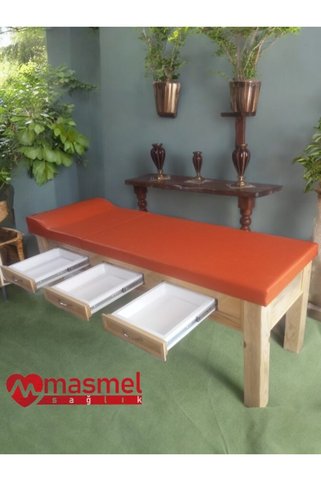Masmel Sağlık Ahşap Muayene Masası 3 Çekmeceli Baş Kısmı Sabit