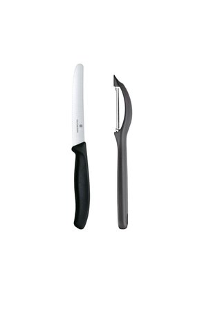 Victorinox SİYAH İKİLİ SET TIRTIKLI DOMATES BIÇAĞI VE YAN SOYACAK