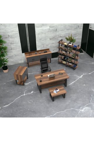 L'occi Concept March Abcde Metal Ofis Masa Sehpa Keson Konsol Kitaplık 5'li Büro Takımı Barok-gri