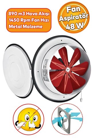 Badem10 Kapaklı 250 Mm Banyo Wc Işyeri Havalandırma Aspiratörü Fanı Kirli Hava Kötü Koku Metal Vantilatör