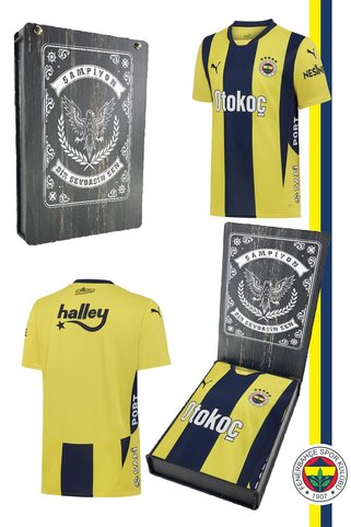 Fenerbahçe Orijinal Lisanslı Unisex 2024-2025 Yeni Sezon Sarı Lacivert Çubuklu Forma Ahşap Kutulu