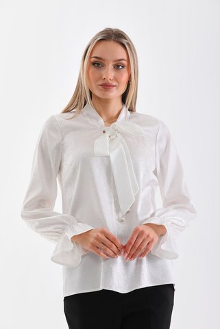Loom Boutique Kadın Büyük Beden Saten Kendinden Leopar Desenli Kravat Yaka Bluz B0048