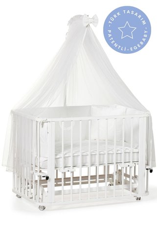 EGEBABY Beyaz Ahşap 4in1 Beşik Takım (BL) 70 X 110-anneyanı, Karyola, Oyun Parkı, Montessori Junior Yatak