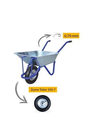Kanat Adalı Galvanizli Demonte El Arabası Şişme 350-7 Ebat Teker 0.70 Mm Sac