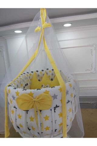 babyen1 Sepet Beşik Için Yankoruma Ve Cibinlik Sarı&grı Desenli (BEŞİK HARİÇ)