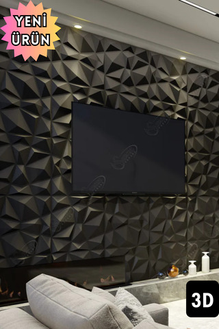 BELLA CARPETİ 10 Adet 3D Kabartmalı Yeni Nesil Yapışkanlı PVC Duvar Kağıdı Paneli Elmas Model Siyah Renk 50x50cm