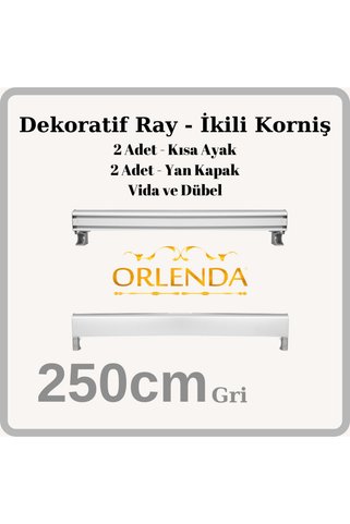 Orlenda Dekoratif Ray 250cm - İkili Korniş - İki Kanallı Alüminyum Ray - Perde Kornişi