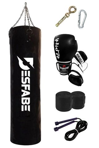 desfabe Boxing Star 120x32 Cm Zincirli Boks Kum Torbası Siyah Eldiven Bandaj Ip Aparat