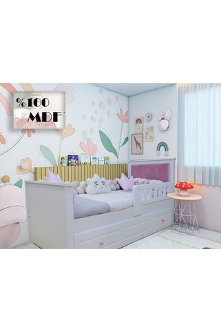 Koza %100 MDF Bohem Pembe 90x190 Yavrulu Kapitoneli Karyola
