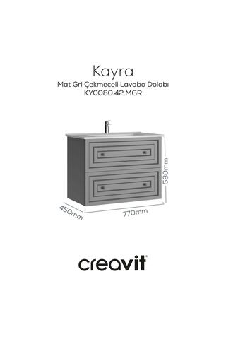 Creavit Lavabo Dolabı Çekmeceli 80cm Mat Gri
