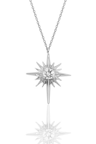 Söğütlü Silver Gümüş rodyumlu zirkon taşlı kutup yıldızı kolye SGTL12285RODAJ