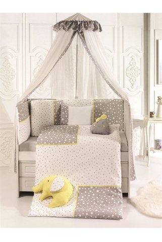 Pierre Cardin Smiley Stars Bebek Beşik Uyku Seti 75x130 Grey Yellow
