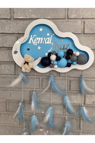 Neşeli Atölyem 40 Cm Bulut Bubble Kişiye Özel El Işi Bebek Kapı Süsü Ledsiz