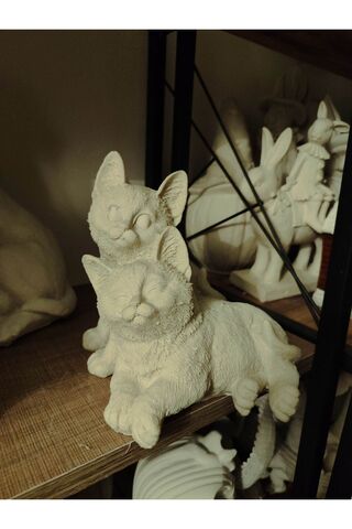 BilgeCe hoMe Ham boyasız ikili kedi heykeli, Boyasız İkili Kedi heykeli Polyester Heykel