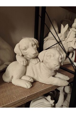 BilgeCe hoMe Ham boyasız ikili köpek heykeli, Boyasız  İkili köpek Heykeli, Polyester Heykel