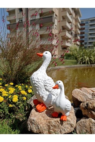 BilgeCe hoMe Anne Ördek Yavru Ördek Bahçe Heykeli, Alçı Heykel