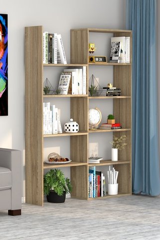 Moonlife Mobilya Office Dekoratif Kitaplık Meşe