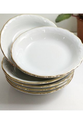 Porland Porselen 12'li Altın Yaldız 16 Cm Çukur Tabak