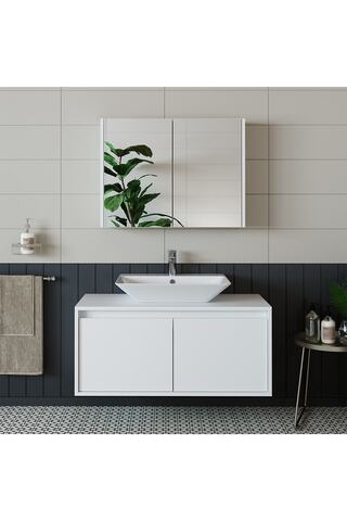 ROOMART Banos Banyo Lavabolu Mat Beyaz Mdf 100cm Banyo Dolap+aynalı Banyo Üst Dolap