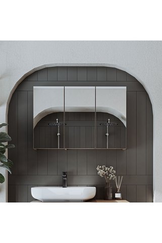 ROOMART Banyo Dolabı Kulpsuz 3 Kapaklı Mdf 90 Cm Aynalı Banyo Üst Dolabı