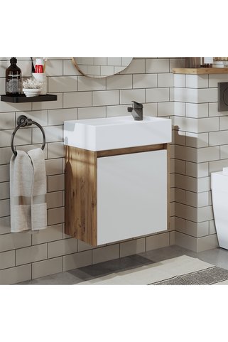 ROOMART Ayaksız Tek Kapaklı Lavabolu Atlantik-beyaz 50 Cm Banyo Dolabı