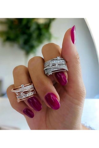 Rachel Silver 925 Ayar Gümüş Rodyumlu Zirkon Taşlı Italyan Sarmal Yüzük