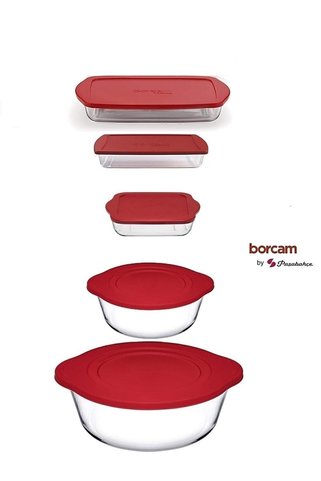 Paşabahçe Borcam Kapaklı 5 Prç Çeyiz Seti 59001-59123-59006-590124-59854 Kırmızı Kapaklı 5parçaborcam
