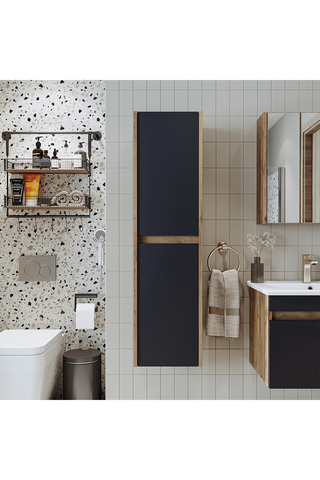 ROOMART Bd2 Ayaksız 2 Kapaklı Ahşap-antrasit 130 X 35 Cm Banyo Boy Dolabı