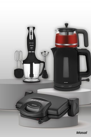GOLDMASTER Masal Siyah Elektrikli Mutfak Çeyiz Seti 3 Lü Evlilik Paketi