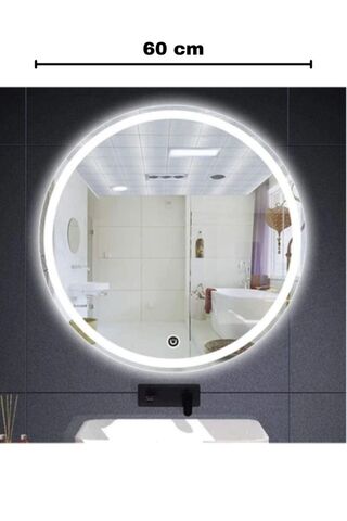 FAYMEND 60 Cm Çapında Beyaz Led'li Lavabo, Banyo, Duvar Aynası Kumlamalı (DOKUNMATİK)