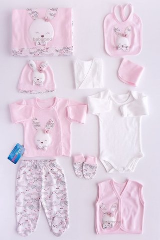 Gaye Bebe Kız Bebek Pembe Tavşan Kabartma Desenli 10 Lu Hastane Çıkışı 100647