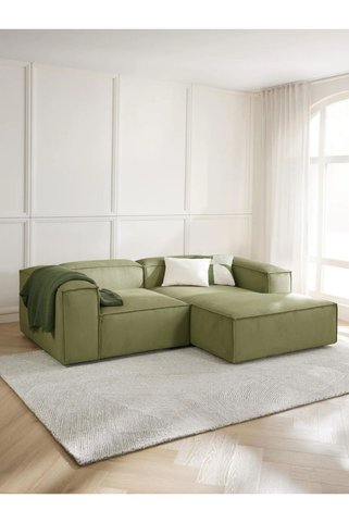 S Home Design Concept Frida 2 Modül Mini Köşe Kanepe Fitilli Sağ Köşe, Yağ Yeşili