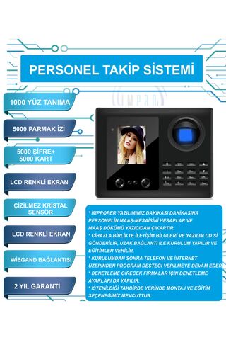 İMPROZAMAN 30 Adet Kart Hediye Yüz Tanıma ve Kart Okuma Cihazı Maaş Yazılımı Dahil Parmak Okuma Özellikli Personel Takip Sistemi