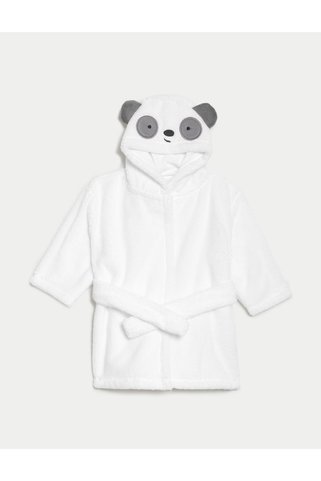 Marks & Spencer Saf Pamuklu Panda Desenli Kapüşonlu Bornoz (0-3 Yaş)