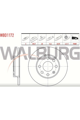 WALBURG Fren Diski Opel Vectra A, Cadet B, Corsa B, C, AAscona A Ön - 236 MM