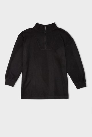 DeFacto Regular Fit Fermuarlı Dik Yaka Selanik Kumaş Basic Düz Sweatshirt Tunik B4306ax24wn