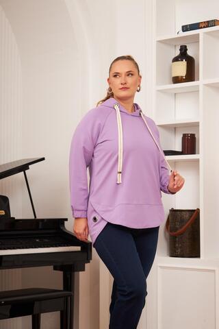 RMG Büyük Beden Süslemeli Bağcıklı Kordon Sweatshirt Lila