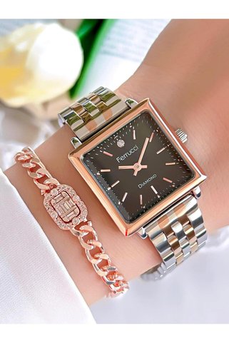 Ferrucci Diamond Pırlanta Taşlı Ve Sertifikalı Özel Kutulu Kadın Kol Saati+Bileklik BFC.01118-05
