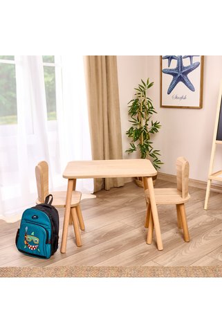 Just Home Montessori 2 Sandalye 1 Masalı Çocuk Çalışma Masası Takımı - Ebru - 60x45x50 cm