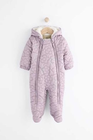 Next Baby Lilac Flower Patterned Fully Fleece Lined Quilted Astronaut Jumpsuit