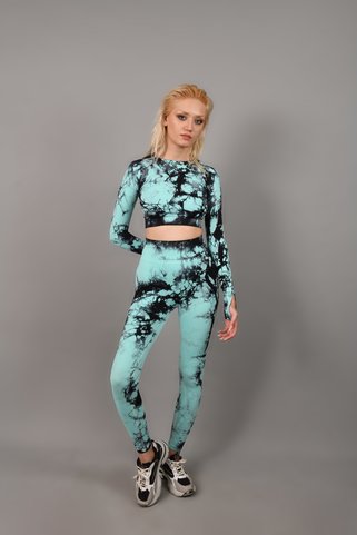 gymphoenix Miami Mavi Batik Uzun Kol Crop Tayt Takım